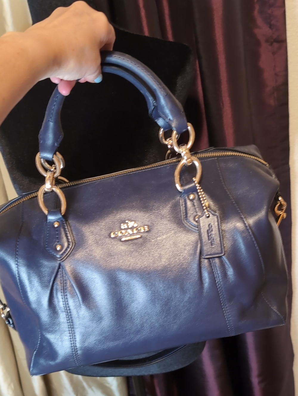 Coach Colette Navy Leather Satchel with Gold Hardware - Picture 2 of 5